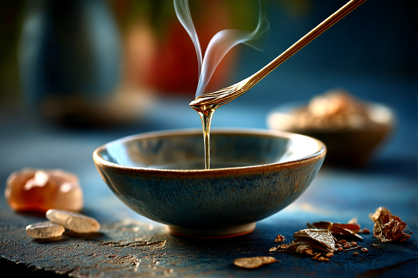 Treasury limited drops — a single drop of golden ritual oil on skin in sunlight